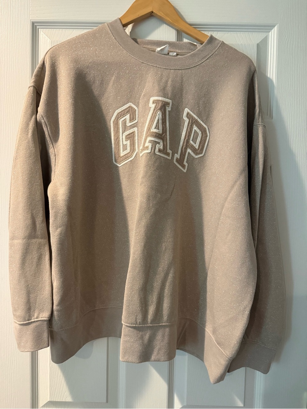 GAP Gold Metallic Shimmer Logo Crewneck Sweatshirt Taupe Beige XXL